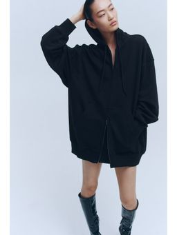 H&M - Women Black Oversized Zip-Through Hooded Jacket