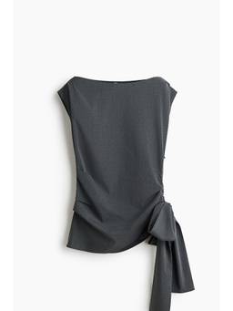 H&M - Women Grey Tie-Detail Boat-Neck Top