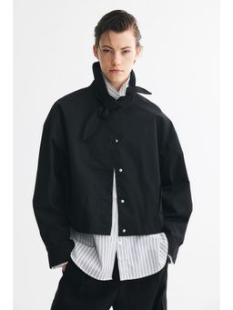 H&M - Women Black Scarf-Collar Bubble-Hem Jacket
