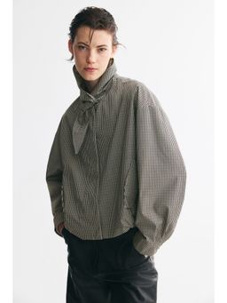 H&M - Women Black Scarf-Collar Bubble-Hem Jacket