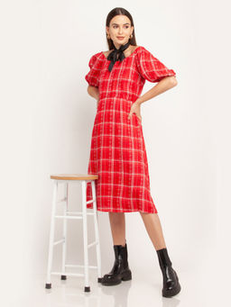 Zink London - Womens Red Self Design Dress
