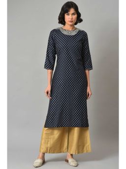 W - Blue Embroidered Kurta-Parallel Pant (Set of 2)