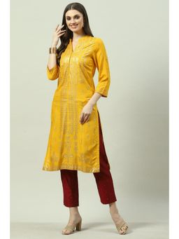 Biba - Women Yellow Printed Kurta