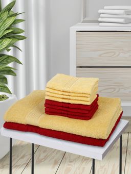 KOPA - 10Pc Quick Dry 100% Cotton Soft Terry Towel -2Pc Bath, 8Pc Face D'Ross Solid-Yellow, Red