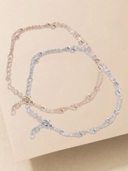 OOMPH - Combo of 2 Silver & Gold Beads Multi Layered Fashion Anklet for Women & Girls