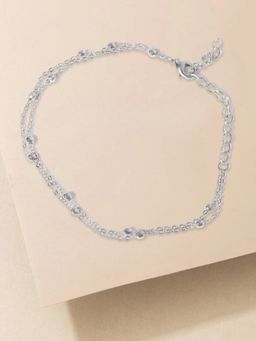 OOMPH - Silver Beads Multi Layered Fashion Anklet for Women & Girls