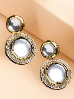 OOMPH - Gold Tone Jadau Kundan Round Shape Ethnic Drop Earrings for Women & Girls