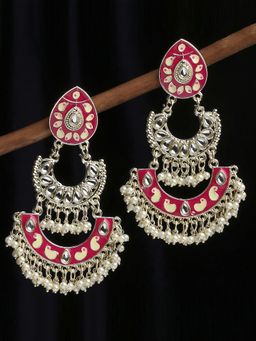 OOMPH - Rani Pink Meenakari Enamel Kundan Ethnic Large Chandbali Drop Earrings