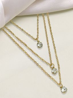 OOMPH - Gold & White Multi Layered Multi-Strand Crystal Fashion Necklace