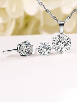 OOMPH - Silver Tone Cubic Zirconia Pendant Set with Stud Earrings