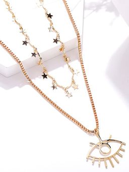 OOMPH - Gold tone Multi Layer Multi Strand Evil Eye Good Luck Charm Link Chain Necklace