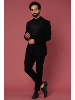 Abees - Hand Work Black Tuxedo Shirt with Trouser and Tie