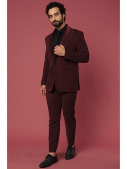 Abees - Hand Work Brown Tuxedo Shirt with Trouser and Tie