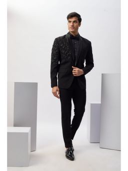 Abees - Black Handworked Blazer Shirt with Trouser and Bow