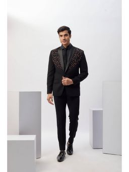 Abees - Black Handworked Blazer Shirt with Trouser and Tie
