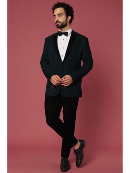 Abees - Hand Work Blue Tuxedo Shirt with Trouser and Tie