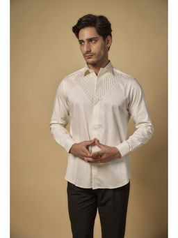Abees - Ivory Pearl Embellished Signature Cotton Shirt