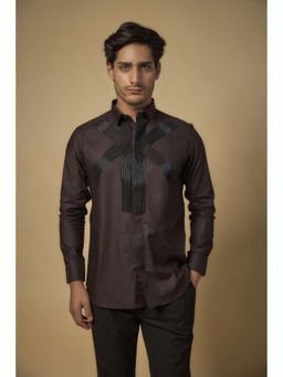 Abees - Brown Cutdana Embellished Signature Cotton Shirt