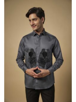 Abees - Grey Cutdana Embellished Signature Cotton Shirt