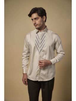 Abees - Pearl Embellished Signature Cotton Ivory Shirt