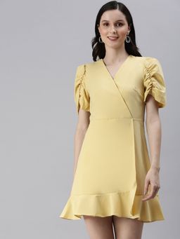 SHOWOFF - Women's Solid Yellow A-line Dress