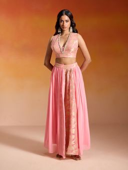 Gajra Gang - Summer Sahelis Pink Georgette Brocade Lehenga with Embellished Blouse (Set of 2)