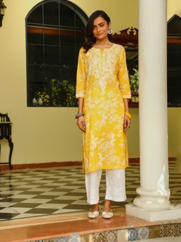 House of Chikankari - Chikankari Woven Printed Long Kurta