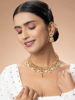 Niscka - 24K Gold Plated Ruby and Kundan Necklace and Earring Set