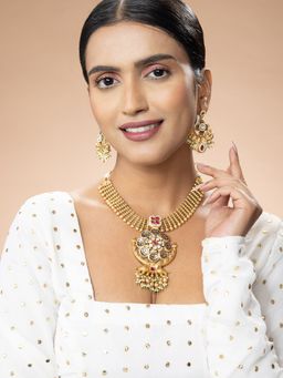 Niscka - 24K Gold Plated Antique Meenakari Necklace and Earrings Set