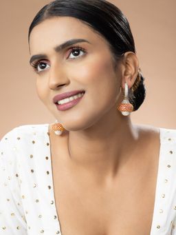 Niscka - Gold Plated Round Earrings with AAA+ Grade Pink and White Zircon Stones