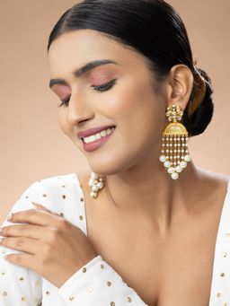Niscka - Gold-Plated Kundan, Pearl and Yellow Stone Danglers