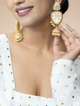 Niscka - Gold-Plated White Meenakari Earring Set with Kundan and Pearls