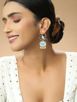 Niscka - Matte Gold Plated, Blue Stone, and Bird Design Earrings