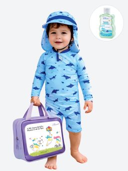 Little Surprise Box - Blue Dolphin Kids Swimwear with Cap and Wash Bag