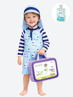 Little Surprise Box - Blue Llama Kids Swimwear with Cap and Wash Bag
