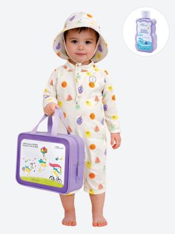 Little Surprise Box - Beige Fruit Emoji Kids Swimwear with Hat and Wash Bag