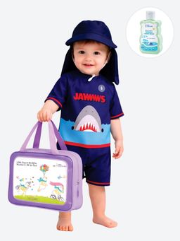 Little Surprise Box - Jaws Shark Kids Swimwear with Cap and Wash Bag