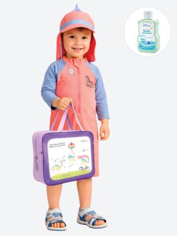 Little Surprise Box - Kids Peach Spikes Detail Swimwear with Cap