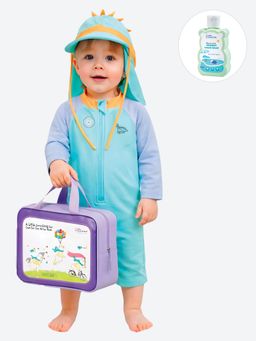 Little Surprise Box - Kids Blue Spikes Detail Swimwear with Cap