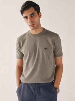 Andamen - Men Solid Light Brown Cotton T-Shirt