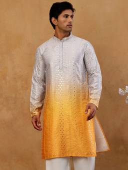 Jompers - Yellow Silk Embroidered with Mirror Work Kurta