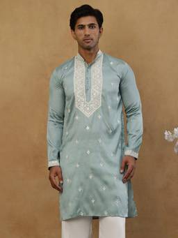 Jompers - Blue Silk Embroidered with Mirror Work Kurta