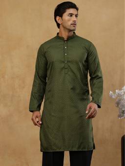 Jompers - Olive Silk Embroidered Kurta