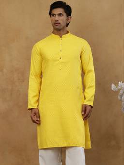 Jompers - Yellow Silk Embroidered Kurta