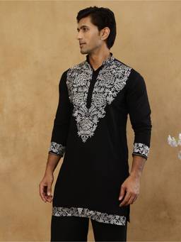 Jompers - Black Cotton Embroidered Kurta