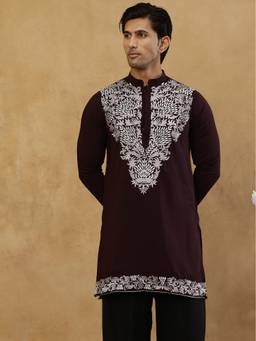 Jompers - Maroon Cotton Embroidered Kurta