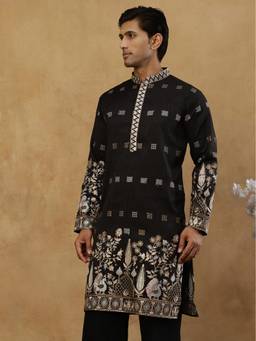 Jompers - Black Silk Embroidered Kurta
