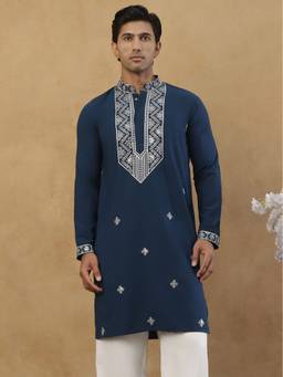 Jompers - Blue Silk Embroidered Kurta