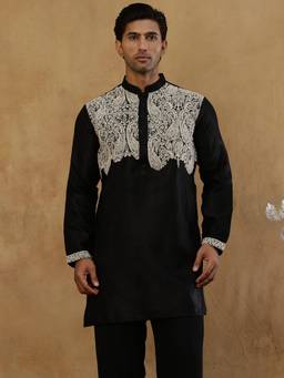 Jompers - Black Silk Paisley Embroidered Kurta