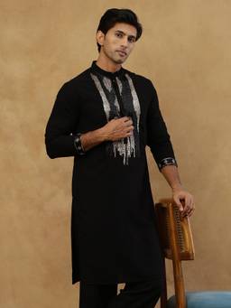 Jompers - Black Cotton Embroidered Kurta